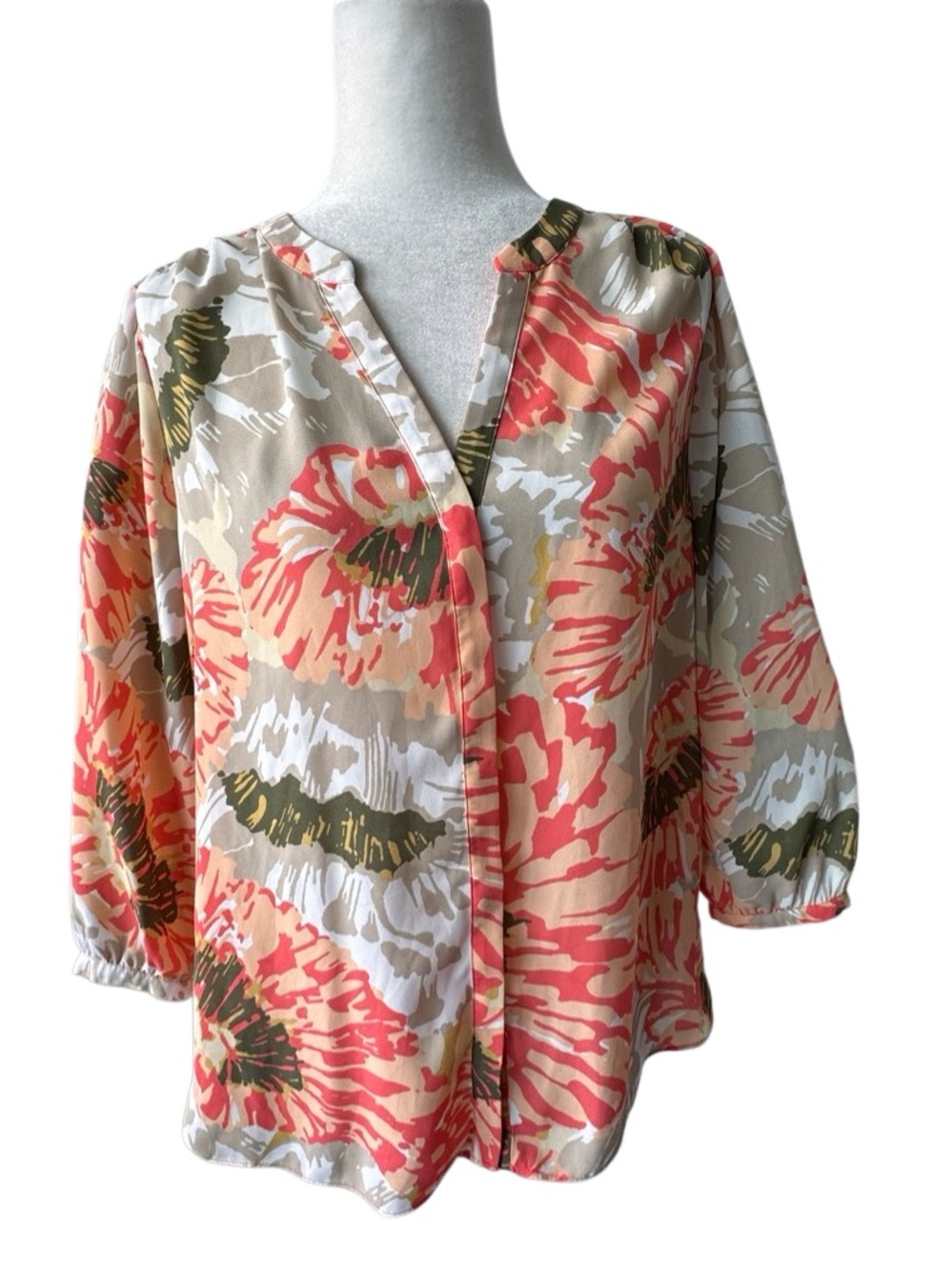 NYDJ Floral V-Neck Blouse Dressy Fairy Cottagecore Romantic Flowy SZ M NWOT